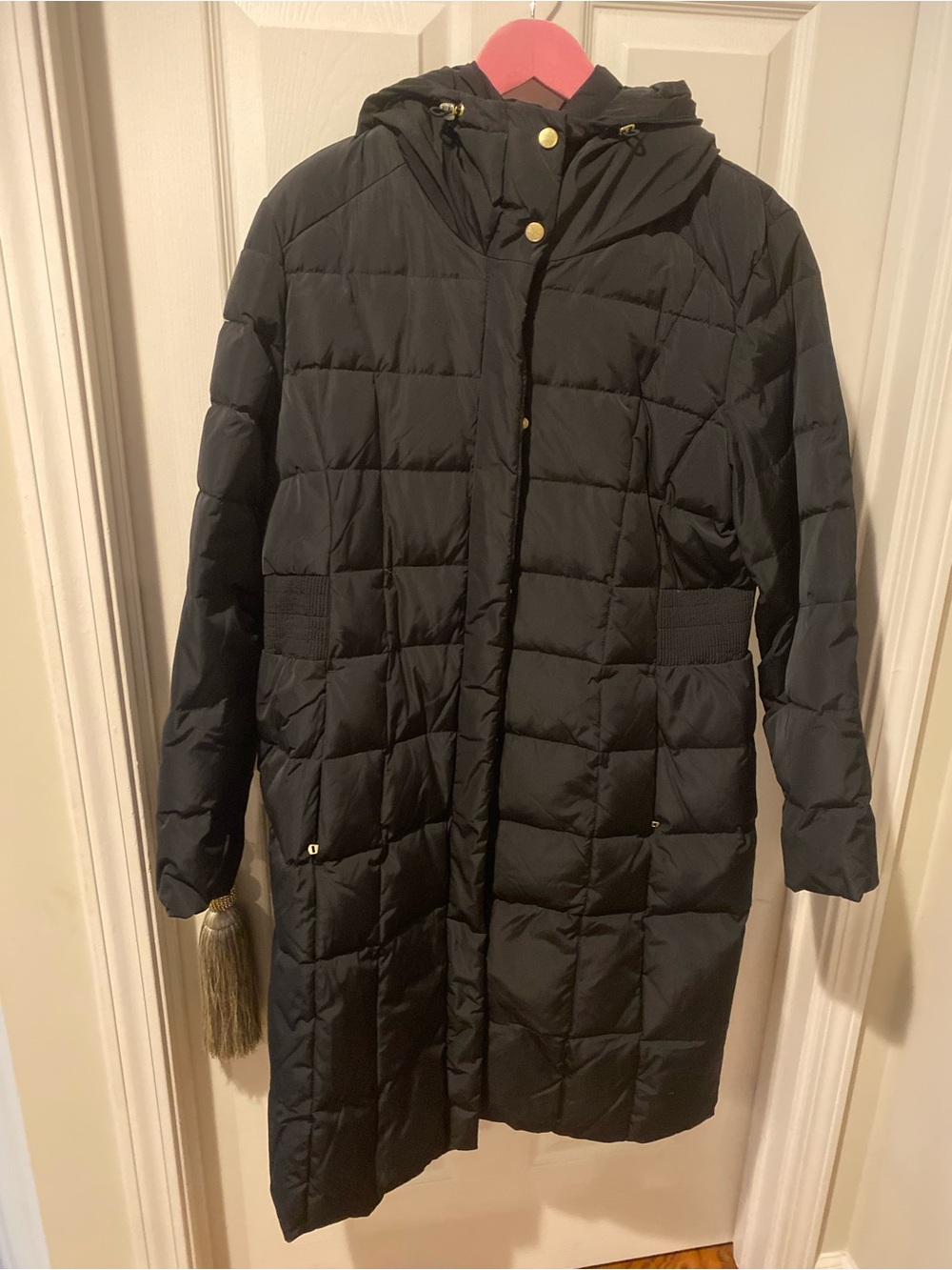 Cole Haan Classic Black box-Quilted Hooded Down Puffer Coat - XL